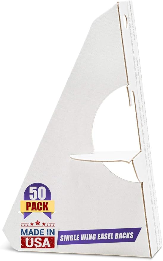 Golden State Art, 5 Inch Self Stick Easel Back, Cardboard Stand, Single Wing, Archival Quality, Display Posters Pictures Brochures, Easy and Fast Application (Pack of 50) White, Made in USA