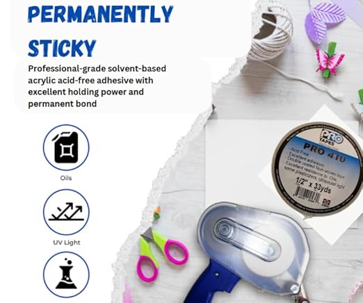 Pro 410 ATG Adhesive Transfer Tape - Acid-Free, Double Sided Tape for Scrapbooking, Framing, Laminating & Mounting - Permanent Bond for Paper, Plastic, Cloth, Vinyl & Cork - Weather-Resistant