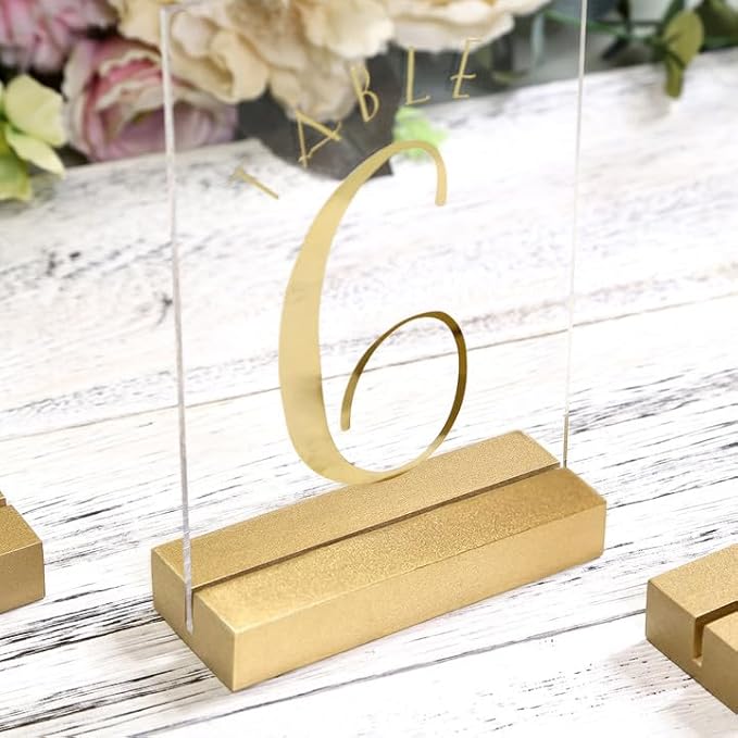 UNIQOOO 20 Pack 4" Gold Birch Wood Stands for Wedding Acrylic Sign, Wood Table Number Holders for 1/8 Thick Acrylic Sheets | Wedding Display Stand, Card Holder for Bar Menu, Retail Sign, Party