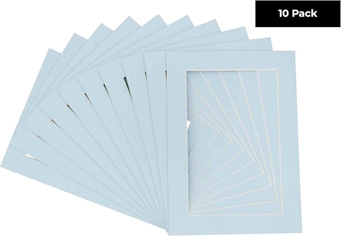 5x7 Mat for 8.5x11 Frame - Precut Mat Board Acid-Free Baby Blue 5x7 Photo Matte Made to Fit a 8.5x11 Picture Frame, Premium Matboard for Family Photos, Show Kits, Art, Picture Framing, Pack of 10 Mats