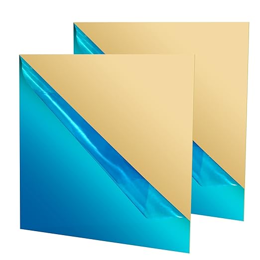 2 Pcs Brass Sheet, 6" x 6", 24 Gauge(0.5mm) Thickness, No Scratches, Film Attached Brass Plates
