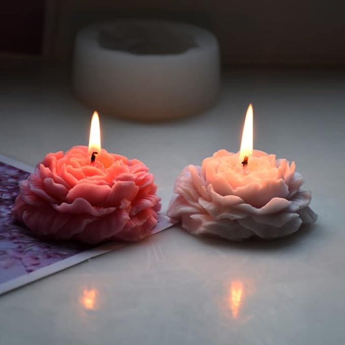 3 Pcs Peony Flower Silicone Candle Molds Set, 3D Peony and Rose Silicone Resin Soap Molds, Flower Fondant Silicone Mold for Handmade Cake Decoration Chocolate Epoxy Casting Resin Craft