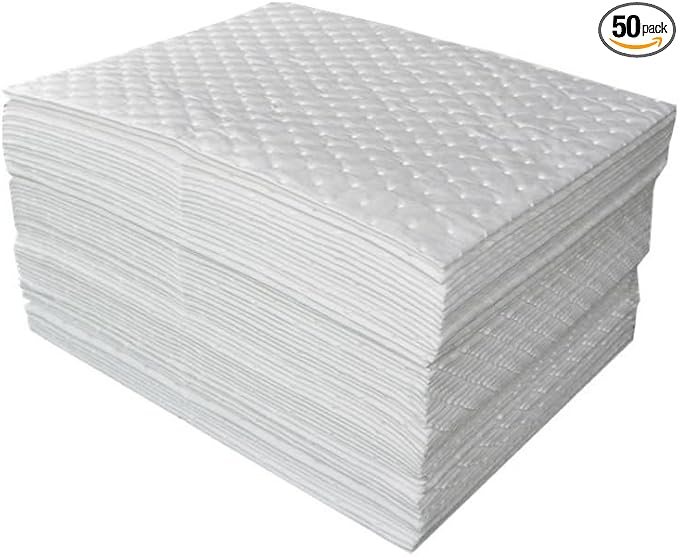 50Pads Oil Absorbing Pads,Heavyweight White Absorbing Heavy Weight 15" x 20" Oil-Only Absorbent Mat Pad…