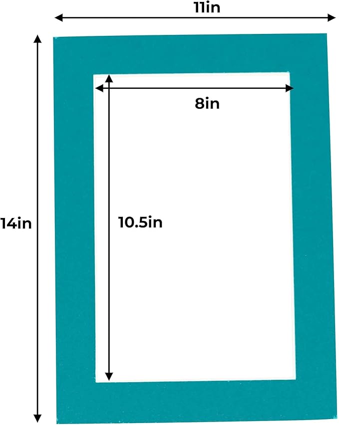11x14 Mat for 8.5x11 Photo - Precut Teal Blue Picture Matboard for Frames 11 x 14 Inches - Bevel Cut to Display Art 8.5 x 11 Inches - Acid Free Pack of 100 MATS with Backing Boards & Clear Bags