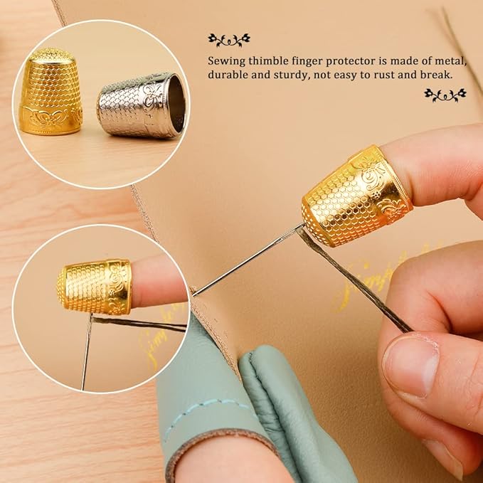 10pcs Hand-Working Sewing Thimble, Metal Finger Shield Ring, Leather Coin Finger Protectors, Sewing Thimble Rings Cap Metal Shield for Knitting Quilting DIY Craft Tools