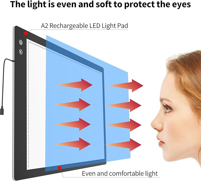 Rechargeable A2 Light Box (23.7"x15.8"), 3-Color Light LED Light Pad for Tracing, Large Diamond Painting Light Board, 6 Levels/Stepless Dimming Light Table for Drawing, Sketching, Animation