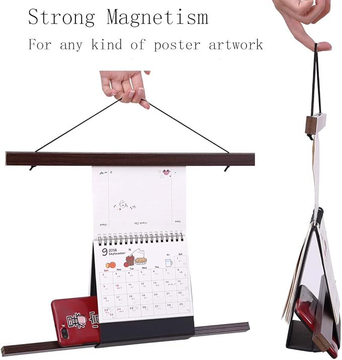 Ywlake Magnetic Poster Hanger, 13x19 13x17 13x19 Poster Frame Wood Wooden Magnet Print Posters Dowel Scroll Hanger Hangers Hanging Kit for Walls Map Canvas Artwork (Walnut, 13")