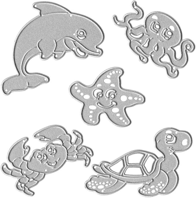 Metal Sea Animals Starfish Dolphin Crab Tortoise Cutting Dies, Ocean Octopus Die Cuts Embossing Stencils Template Mould for Card Scrapbooking and DIY Craft Album Paper Card Decor