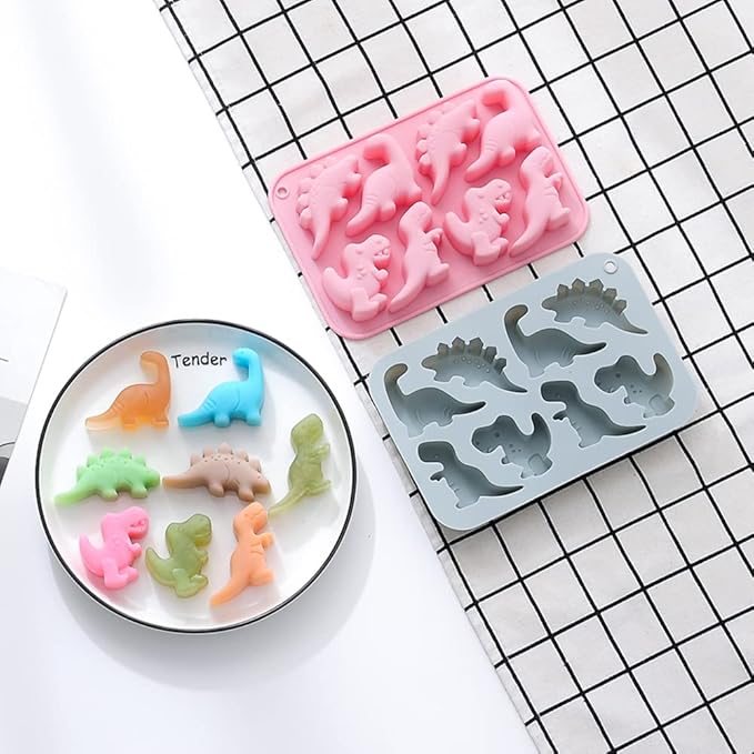 2 Pack Cute Dinosaur Silicone Molds 3D Dinosaur Themed Baking Mould Tray DIY Baking Tool for Chocolate Cake Dessert Candy Mousse Pastry Handmade Soap Cupcake Topper