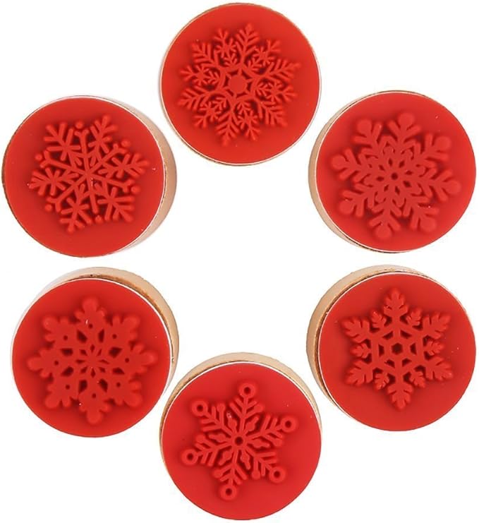 DECORA 6 Pieces Snowflake Floral Wooden Rubber Stamps for Card Making Scrapbooking and Crafts