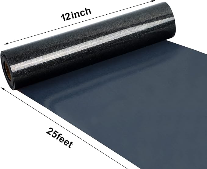 FUNKAKA Glitter Black HTV Heat Transfer Vinyl Rolls, 12" x 25ft PU Iron on Vinyl for T-Shirt Black Glitter HTV Vinyl for All Cutter Machines Easy to Cut & Weed for Heat Vinyl Design