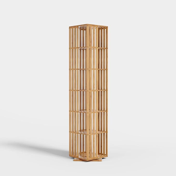 YOWOS Rotating Bookshelf Tower, 360 Display Spinning Bookcase, Bamboo Bookshelf Floor Standing Storage Rack, Wood Narrow Book Shelf Organizer for Kids&Adults(Nature, 6 Tier)