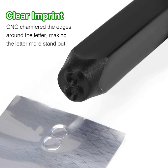 HARFINGTON 36pcs Metal Stamping Kit 3/16" (5mm) (A-Z, 0-8, "&" Symbol) Steel Letter Punch Press Tool with Hole Punch to Stamp on Metal, Plastic, Wood, Leather, Black