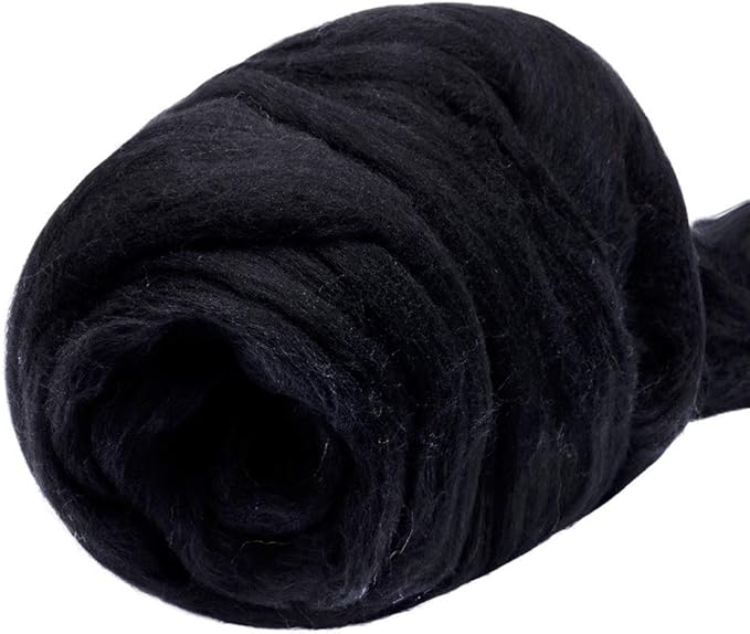 3.53oz Wool Roving Yarn, Wool Felting Supplies, Pure Wools, Chunky Yarn, Spinning Wool Roving for Needle Felting Wet Felting DIY Hand Spinning (Black)