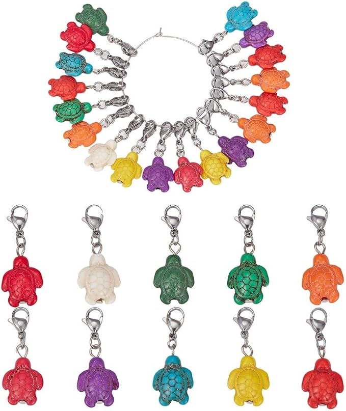 SUNNYCLUE Turtle Beads Stitch Markers, 20Pcs Crochet Knitting Markers with Lobster Clasp Charms for Sewing Quilting