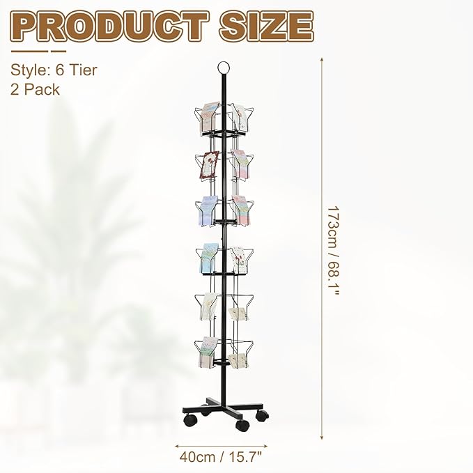 PATIKIL 2Pack 6 Tier Rotating Greeting Card Rack, Metal Spinning Greeting Card Display Stand Portable Postcard Rack Holder Organizer for Postcard Sticker Photo Desk Book Stamp, Black
