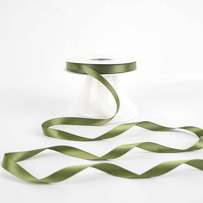 HUIHUANG Moss Green Satin Ribbon 1/2 inch X 50 Yards Continuous, Green Double-Faced Satin Ribbon for Gift Wrapping, Bows, DIY Crafts, Flower Bouquet, Wedding Bridal Shower Decor
