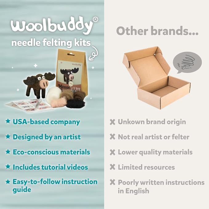 Woolbuddy Needle Felting Kit for Beginners & Adults – Panda DIY Felt Animal Starter Kit with Natural Wool Roving, Felting Needles & Step-by-Step Instructions