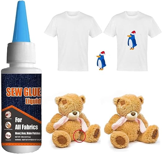 1 Min Quick Bonding Fast Dry Sew Glue Liquid Reinforcing Adhesive Speedy Fix for All Fabrics Clothing Cotton Flannel Denim Leather Polyester Doll Repair (60ml)