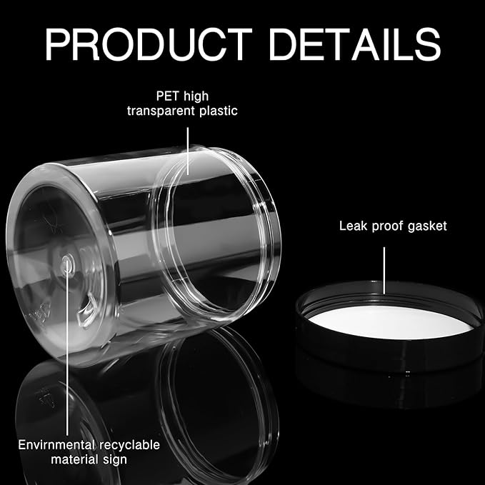 SATINIOR 12 Pack 16 oz Plastic Container Jars with Lids Round Clear Travel Cosmetic Container Slime Jars for Toiletries, Lotion, Cream, Ointments, Makeup, Rhinestone, Samples, Kitchen Storage(Black)