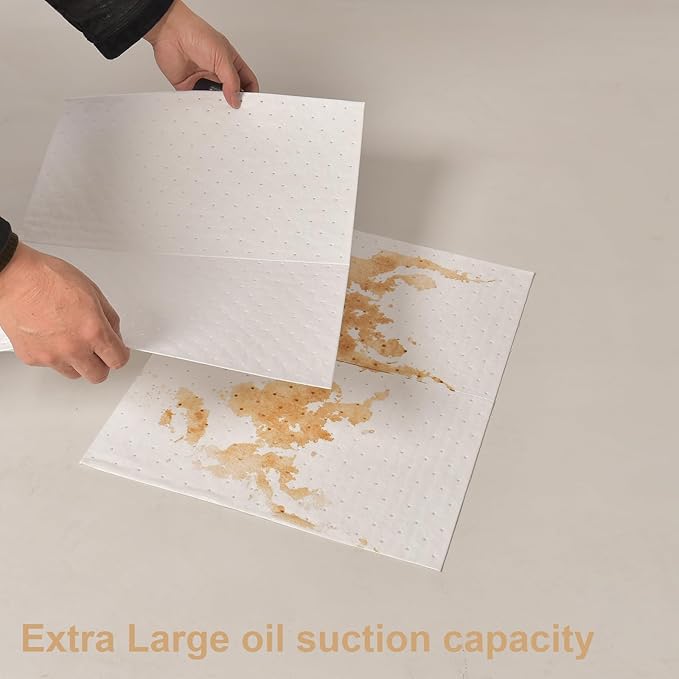 PONO 15x20 in Oil Absorbent Pads, 200 Pcs White Heavy Weight Oil-Only Absorbent Pad,Used for Oil Spill Cleaning in Garage Workshop, Reusable, Washable, Durable