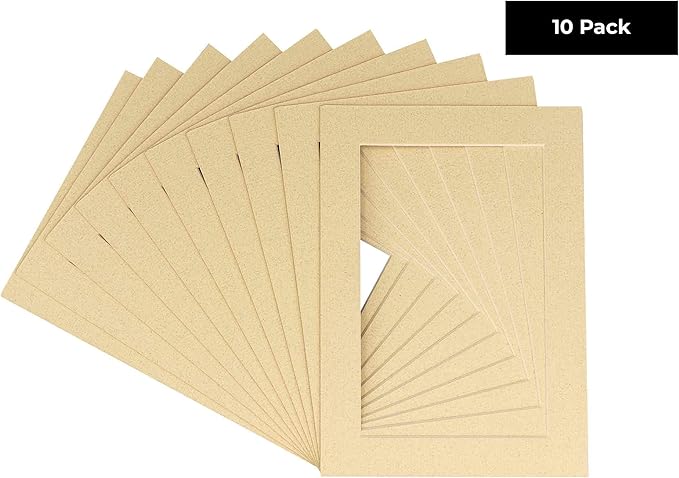 11x14 Mat for 8.5x11 Photo - Precut Tan Picture Matboard for Frames Measuring 11 x 14 Inches - Bevel Cut Matte to Display Art Measuring 8.5 x 11 Inches - Acid Free Pack of TEN MATS