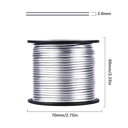 Aluminum Craft Wire, 95 Feet 2.0mm/ 14 Gauge Soft Silver Metal Bendable Sculpting Aluminum Wire Roll Bulk for DIY Crafts Jewelry Making