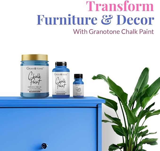 GRANOTONE Chalk Paint for Furniture, Matt-Finish Water-Based Acrylic Paint for Wood, Walls, Metal, Glass, Paper, Fabric Canvas, Maximum Coverage Chalk Paint for Kids & Adults, 250 Ml (GREECE BLUE)
