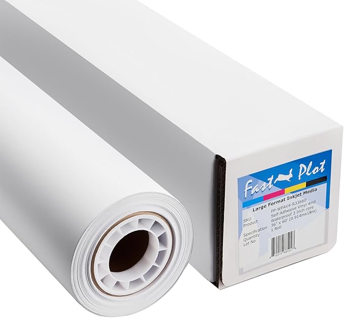 FastPlot Self Adhesive Vinyl - Waterproof 4mil - 36inch x 60ft Roll - 3inch core
