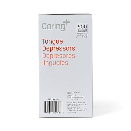 Caring Wood Tongue Depressors, Standard 6 Inch Length, Non-Sterile, High-Quality Wood, Unflavored, Splinter-Free, Versatile for Medical, Beauty, Arts, Crafts, and More - 500 Count Box