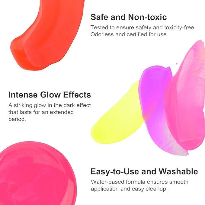 AUREUO Glow in the Dark Acrylic Paint, 8 Colors x 0.71 Fl Oz / 21ml Neon UV Black Light Paints for Easter Rocks, Wood, Craft, Canvas, Paint Party Supplies
