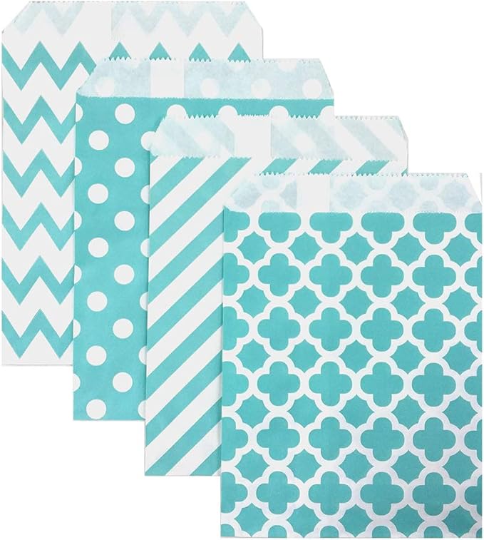 KEYYOOMY 200 Pcs Teal Blue Candy Buffet Bags - Small Polka Dot Paper Treat Bags for Wedding & Birthday Party (5 x 7 inch)