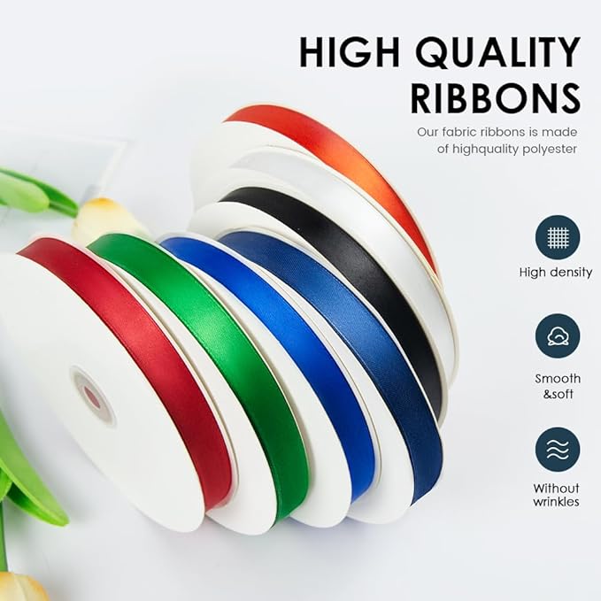 3/8" Wide x 100 Yards Single Face Polyester Satin Ribbon, Satin Ribbon for Crafts, Gift, Hair Bows, Wedding Party Decoration, Bow Making & Other Projects (Ivory)