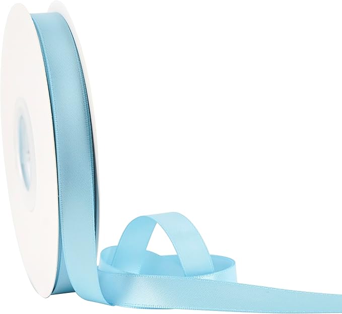 HUIHUANG Blue Satin Ribbon 1/2 inch X 50 Yards Continuous, Baby Blue Double-Faced Satin Ribbon for Gift Wrapping, Bows, DIY Crafts, Flower Bouquet, Baby Shower Wedding Decor
