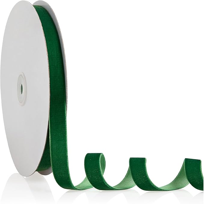 5/8" X 20 Yards Emerald Green Velvet Ribbon for Christmas Tree Wreath Decoration Handmade Crafts Ornaments Gift Wrapping & Bow Making