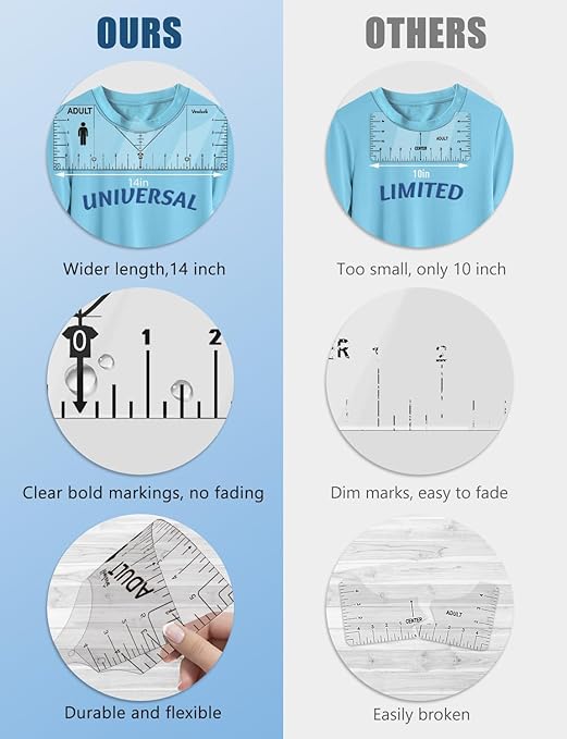 Vowlove Tshirt Ruler Guide for Vinyl Alignment, T Shirt Ruler to Center Designs Alignment Tool for Embroidery Left Chest Logo Placement Tee Shirt Guide Ruler for Heat Press T-Shirt Printing Guide Set