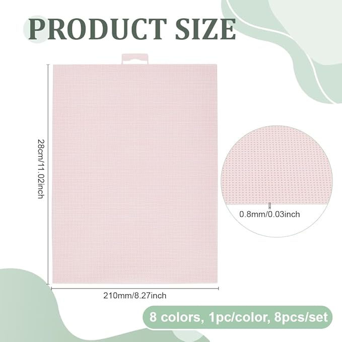 BENECREAT 8 Pcs 14 Count Plastic Canvas Sheets, 8 Colors Plastic Mesh Sheets, Eye Mesh for Embroidery Crafting, Cross Stitching, Knit Crochet Yarn Crafting, Rectangle, 8.3x11 Inch
