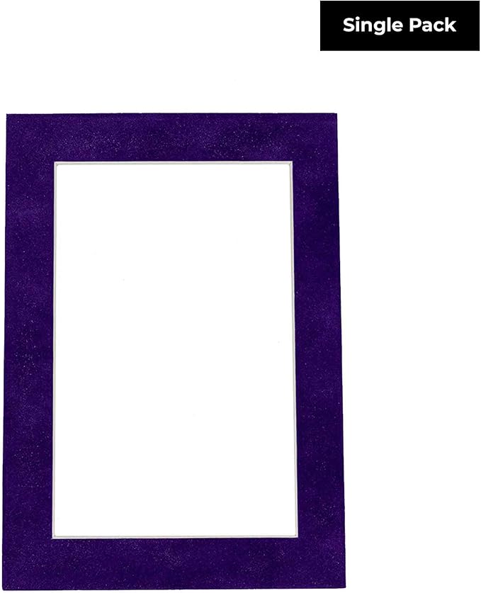 8x10 Mat Bevel Cut for 5.5x8.5 Photos - Acid Free Purple Crocus Suede Precut Matboard With Backing Board and Crystal Clear, Self Seal Photo Mat Bag - For Pictures, Photos, Framing - 4-ply Thickness