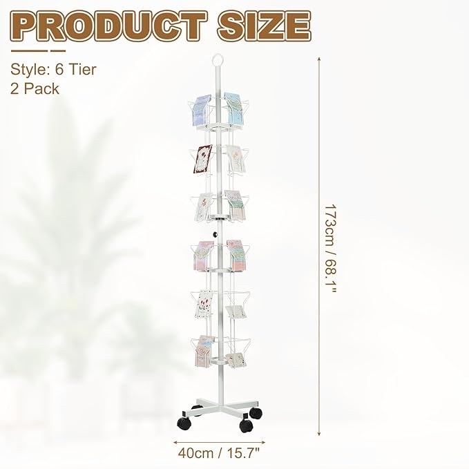 PATIKIL 2Pack 6 Tier Rotating Greeting Card Rack, Metal Spinning Greeting Card Display Stand Portable Postcard Rack Holder Organizer for Postcard Sticker Photo Desk Book Stamp, White
