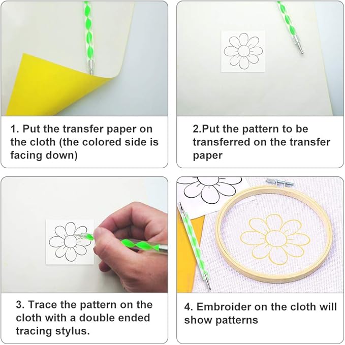 120pcs A4 Transfer Paper with 5pcs Embossing Stylus,Tracing Paper Copy Paper Carbon Water-Soluble Transfer Paper for Transfer Pattern on Fabric,Wood,Cross Stitch Cloth,Paper, Hand Painting
