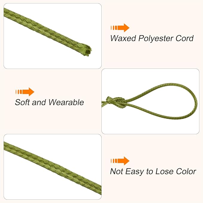 MECCANIXITY Waxed Cord 1mm Waxed Polyester Cord 175 Yard Wax String for Bracelet Making,Necklaces, Beading,Jewelry Making and DIY Crafts(Army Green), 0.04 inch-Dia