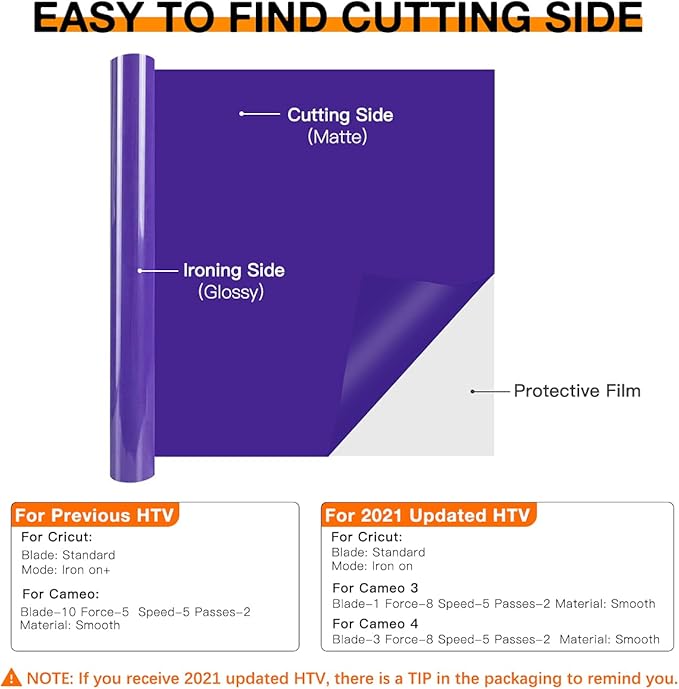 HTVRONT HTV Heat Transfer Vinyl - 12" x 8ft Purple HTV Vinyl for Shirts, Iron on Vinyl for All Cutting Machine - Easy to Cut & Weed for Craft Design (Purple)