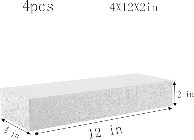 AMZQNART 4pcs Craft Foam Blocks 4×12×2in Polystyrene Blocks, Used for Making Modeling Projects, Flower Arrangements, and DIY School and Home Art Projects, in White Color.