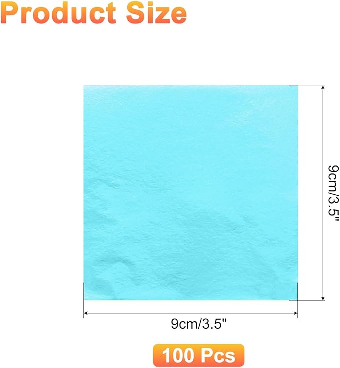 uxcell 100pcs Leaf Sheets, 3.5" x 3.5" Foil Sheets Paper Sheets for DIY Crafts Painting Nails Resin Furniture Decoration(Light Blue)