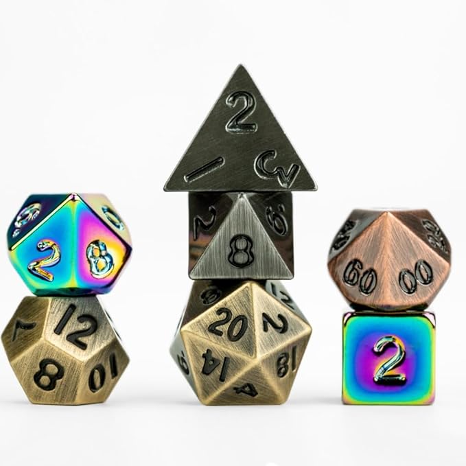 FanRoll Mystery Misfit Baby Metal: Bag of 7 Assorted Mini Polyhedral Metal Dice