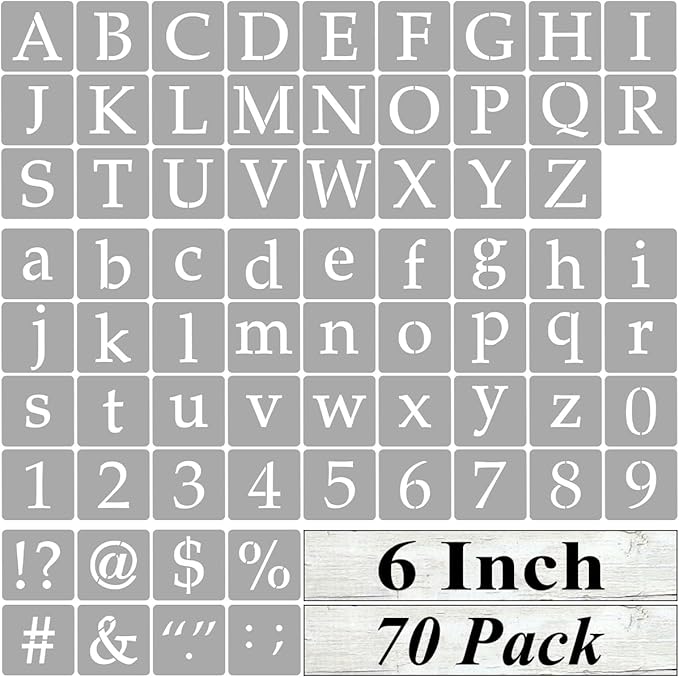 6 Inch Alphabet Letter Stencils for Painting - 70 Pack Letter and Number Stencil Templates with Signs for Painting on Wood, Reusable Letters and Numbers Stencils for Chalkboard Wood Signs & Wall Art
