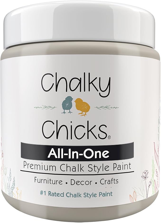 Chalky Chicks All-in-One Chalk Paint for Furniture or Cabinet - 8 Fl Oz - Matte Finish Wolf Gray (Gray/Beige) for Metal, Wood Furniture Paint - No Sanding All-in-One for Home Decor & Crafts, USA Made