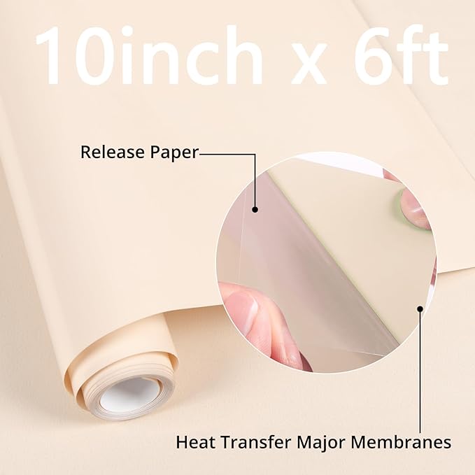 HTVRONT Puff Vinyl Heat Transfer -10" x 6ft Beige 3D Puff Heat Transfer Vinyl Foaming Colorful Puffy Iron on Vinyl for T-Shirt- Cream Puff Htv Vinyl for Compatible with Cricut Cutting Machine