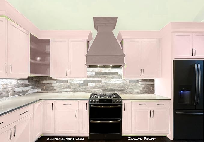ALL-IN-ONE Paint, Durable cabinet and furniture paint. Built in primer and top coat, no sanding needed. Includes our 30 featured color card - Peony (pale pink), Quart