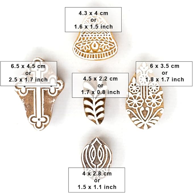 Wooden Indian Traditional Design Printing Stamps - Stamp Block for Printing Saree Border/Dresses/Craft Card Making/Scrapbook/Clay Pottery (Set of 5) Hashcart®